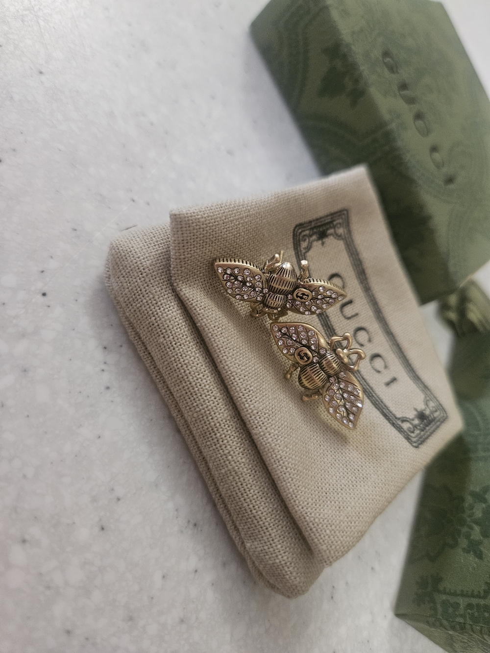 Gold Bee Crystal Stud Earrings - Gold Tone